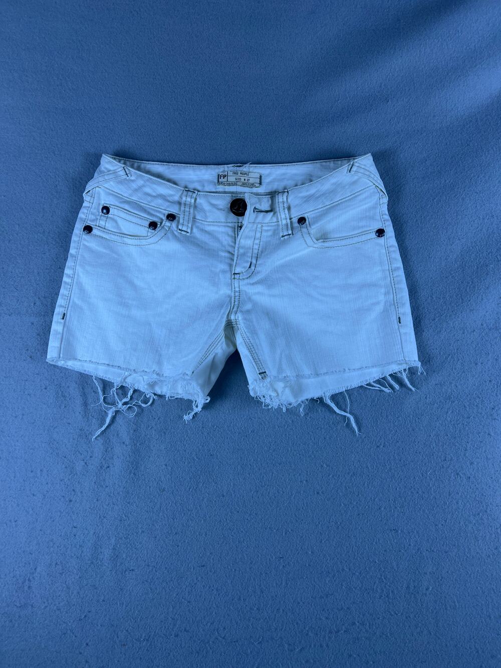 Y2K Free People Denim Shorts Womens 27 White Low Rise Cut-Off Raw Hem Classic